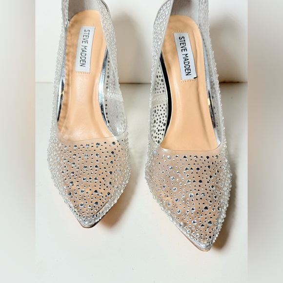 Steve Madden Glittering Clear Silver Heels Size 7.5 - Picture 2 of 8
